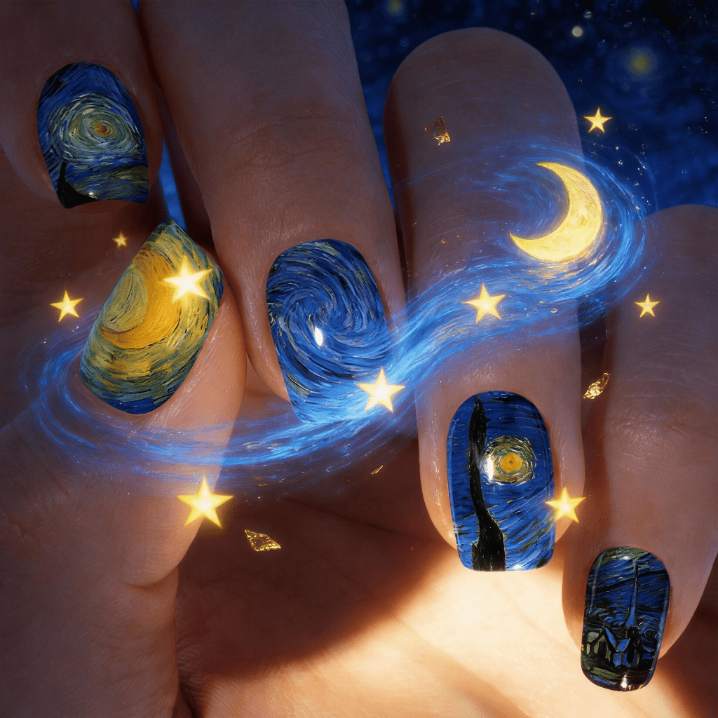 Nail Art Van Gogh - 24 pezzi di unghie finte quadrate