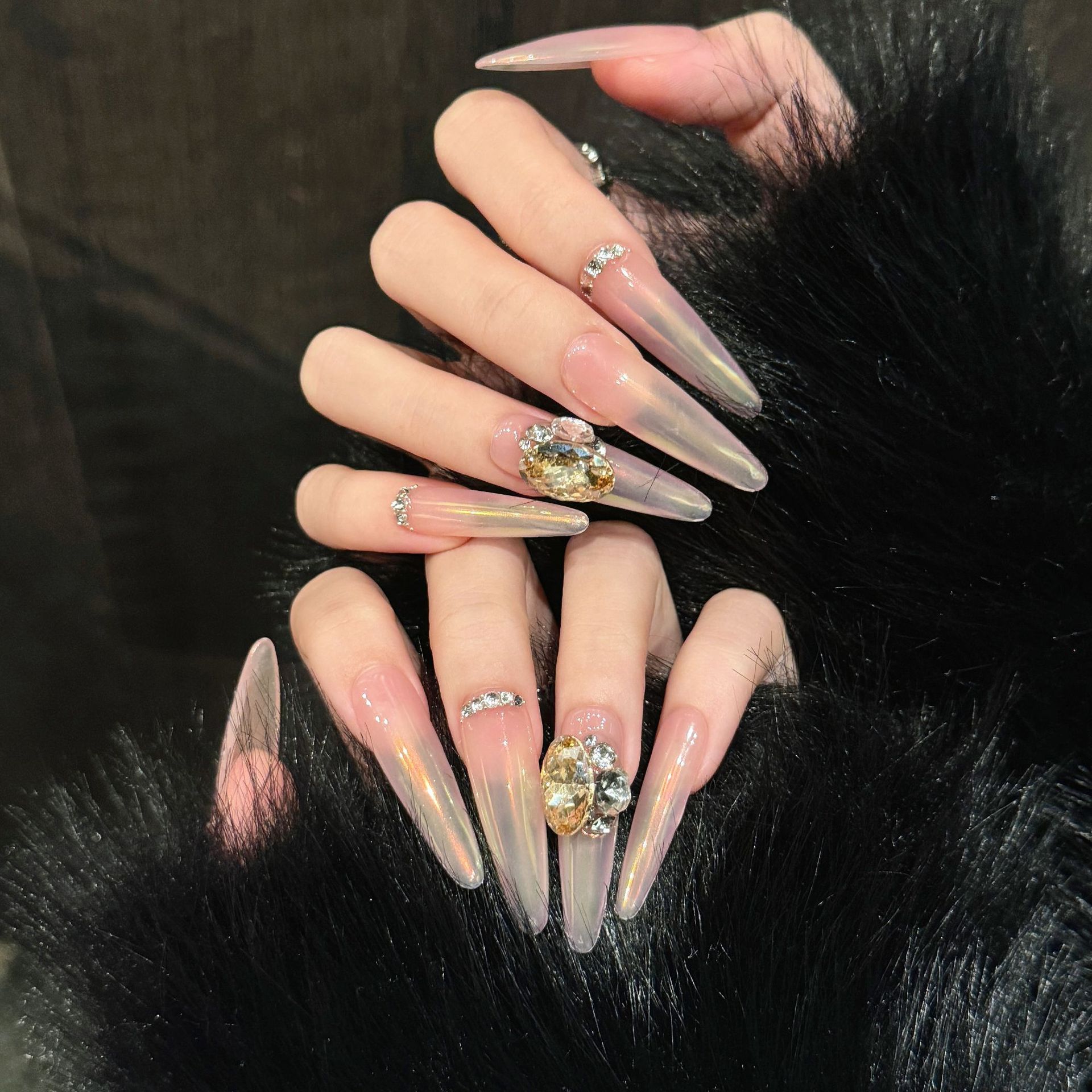 Nail Art Wedding - Stampa sfumata Aurora rosa nudo fatta