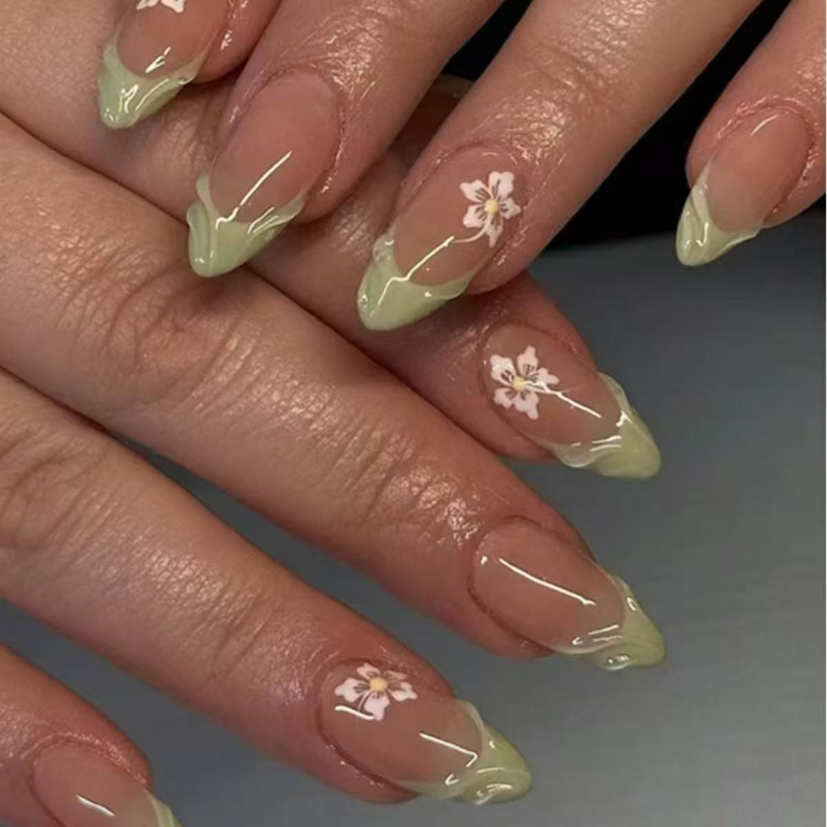 Nail Art Oval - 24 pezzi semplici verdi francesi unghie