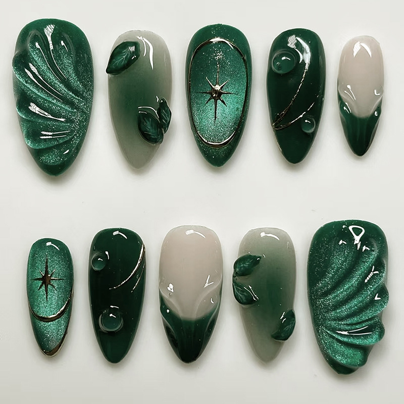 Nail Art Oval - Set di 24 Unghie Finte Verdi